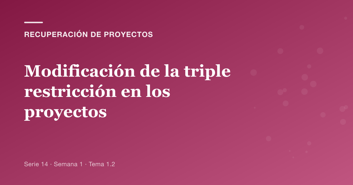 Portada del artículo sobre modificación de la triple restricción en los proyectos, Semana 1 · Tema 1.2