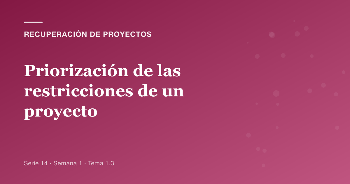 Portada del artículo sobre priorización de las restricciones de un proyecto, Semana 1 · Tema 1.3
